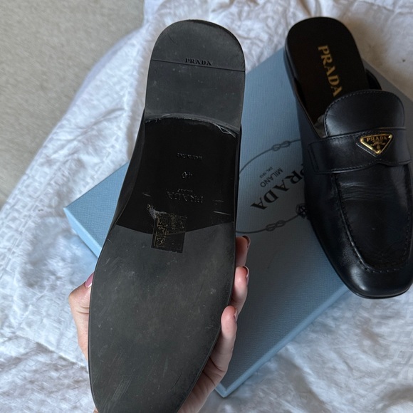 Prada Women’s Calzature Donna Black Leather Slip-On Loafers size 40 - Picture 8 of 11